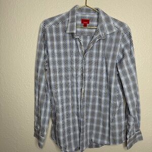 Alfani slim fit stretch Plaid pattern button‎ down shirt  size Large